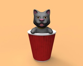 el café del gato art cat de la copa cafetería kitty animal beber maíz grano cacao vidrio bean gatito mascota agua 3dprint té las esculturas 3d print model - Mito3D