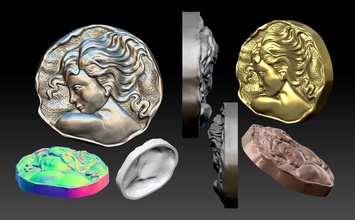 moeda 3 a arte mulher kolye rozet moda 3d printable moedas emblemas de crachás idade livre socorro heigh 3d print model - Mito3D