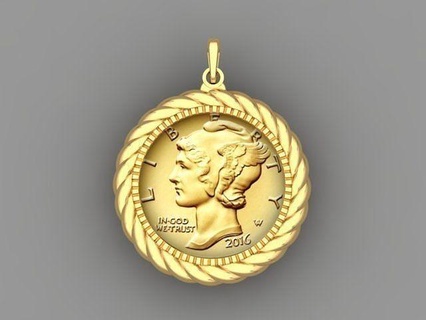 coin frame dime jewellery jewelry gold printable rope design cad cam 3d model jewel pendant 3d print model - Mito3D