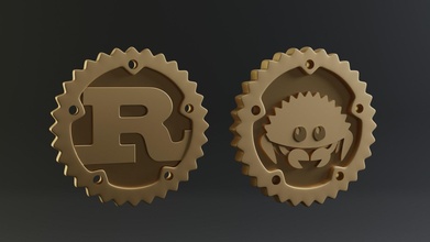 moneta ruggine logo ferris macchinari ingranaggio programmazione stampabile granchio programmatore 3dprint crostaceo mascotte rustacean passatempo fai 3d print model - Mito3D