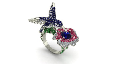 kolibri blume ring druckbar mode engagem gold silber diamant schmuck cad natur weiß schönheit saphir tier ringe 3d print model - Mito3D