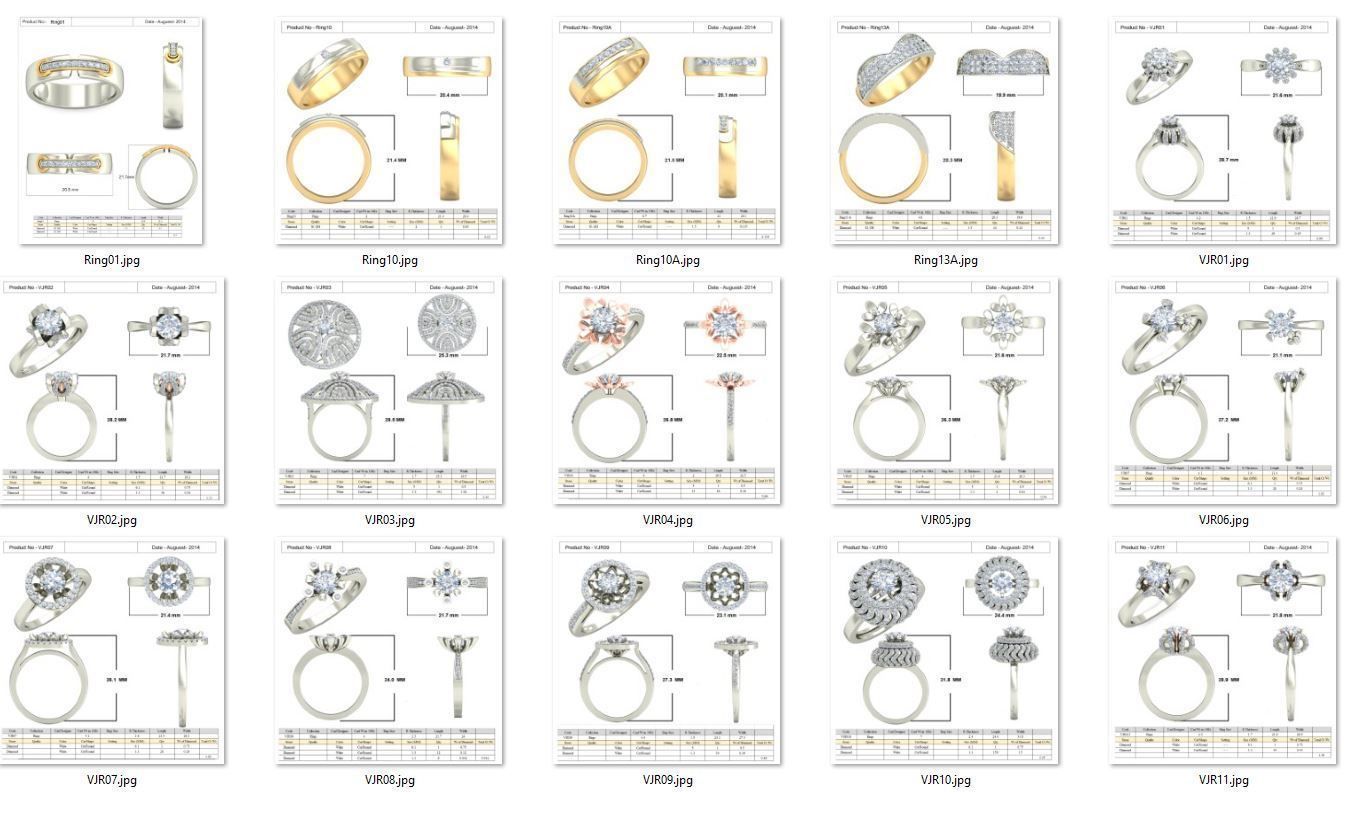 collection- bulk rings-0001-3dm stones-15 files jewelry jewellery diamond diamonds stone stones gem gems color ring rings round princess solitaire accent rose platinum 3D print model - Mito3D