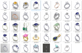 bulk-3dm-with gems-ring 36 files jewelry diamonds stone stones gem gems color ring rings pendant pendants earing earings ear bulk 3dprint cad print 3d print model - Mito3D