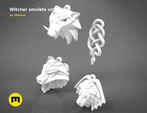 collection - witcher amulets 3d print model medallion madalion amulet locket woolf geralt roundel zbrush head pendant sculpture animal wild necklace necklaces jewelry 3d print model - Mito3D