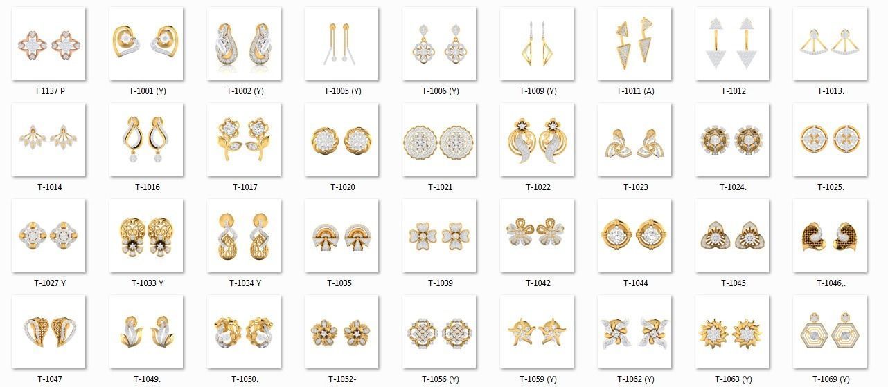 collection 147 femmes boucles d'oreilles 3dm jcd le rendu des détails bijoux de mariage l'engagement joyau imprimable diamant d'argent or gem tops cerceaux huggies longearrings en vrac 3D print model - Mito3D