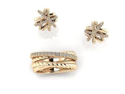 coleção 15 ouro viga brincos diamantes david yurman linha argolas estilo cópia jóia joalheria Casamento noivado moda prata imprimível acessório brinco anel 3d print model - Mito3D