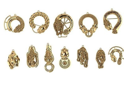 collection 3d pendants jewellery jaguar leopard diamond gem jewel jewelry ring rings gold silver engagement wedding fashion brilliant engagem brillant diamant soliraire juguar 3d print model - Mito3D