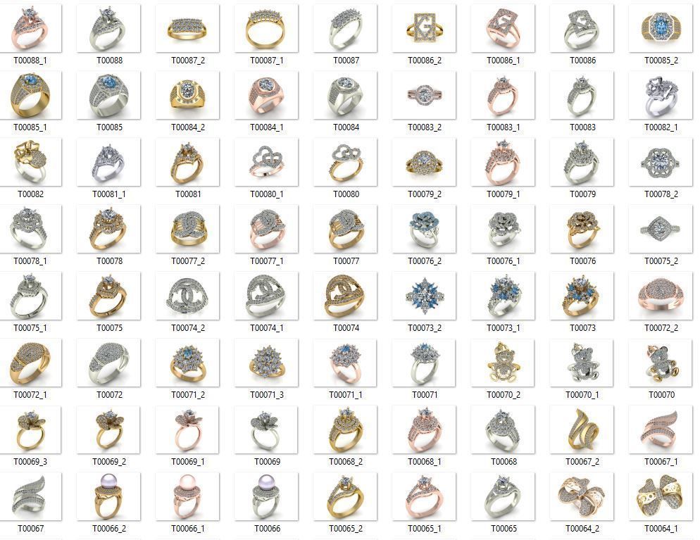 collection 3d ring jewellery models bulk diamond gem jewel jewelry rings gold silver engagement wedding fashion white brilliant engagem brillant diamant soliraire 3D print model - Mito3D