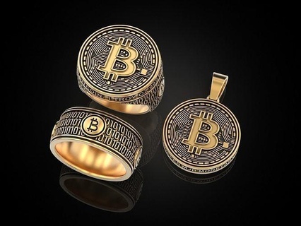 collection coolest bitcoin jewelry 3dprinted jewellery printable ring jewel gold silver coin cash money currency crypto chips token bit btc blockchain rings 3d print model - Mito3D