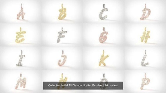 collezione iniziale diamante lettera pendente gioiello gioielleria oro alfabeto stampabile argento moda font cassetta delle lettere testo gemma parete preciou ciondoli 3d print model - Mito3D