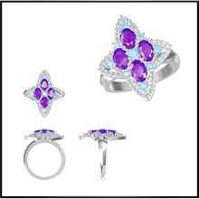 pietra di colore set anelli 3d gioielli file vendita anello diamanti vintage fidanzamento moissanite con diamante delle donne rosa banda in 3d print model - Mito3D