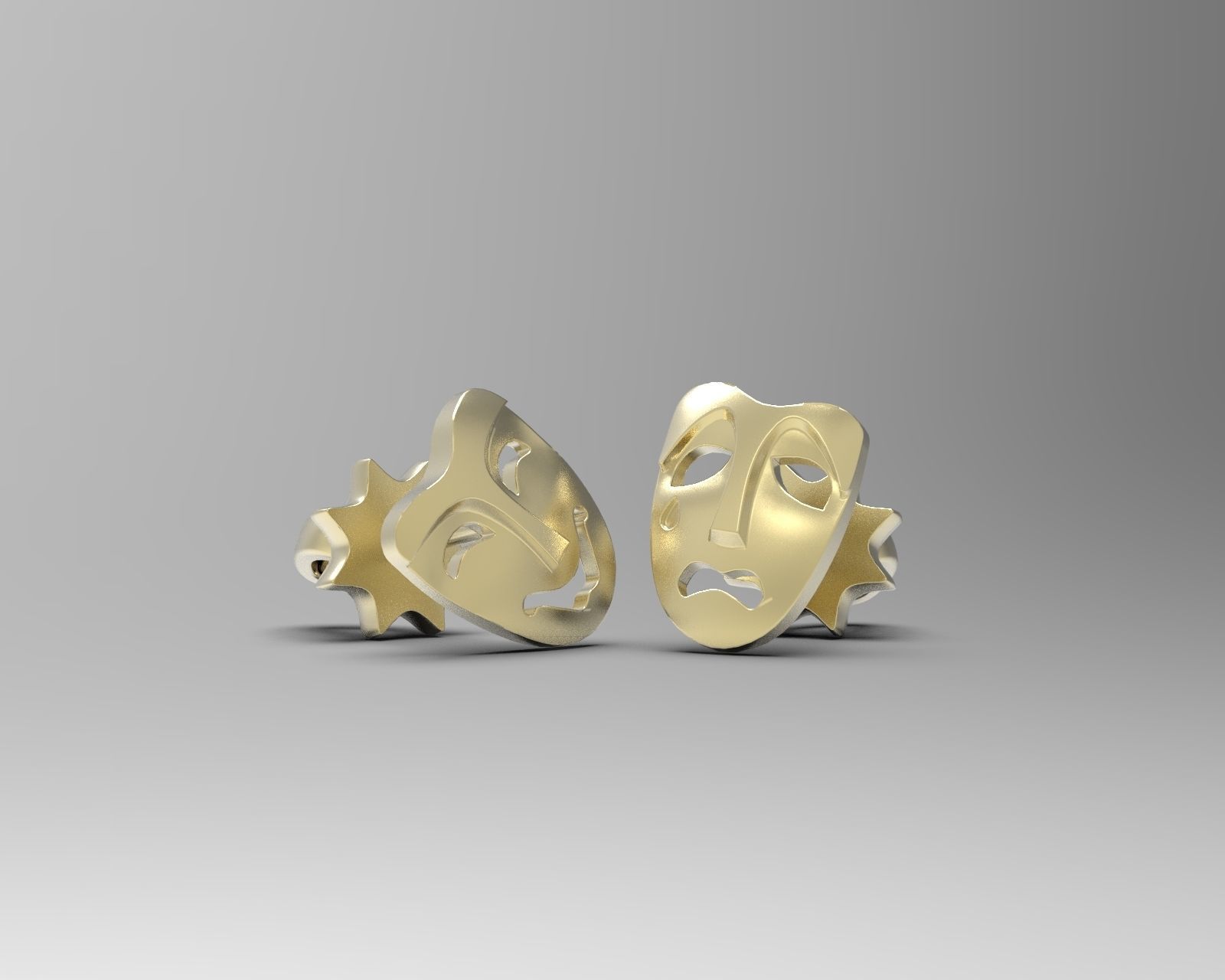 comedy tragedy masks stud earrings drama sock buskin theater theatre smile emotion feeling mask face fashion classic ancient greek luxury precious jewelry 3D print model - Mito3D