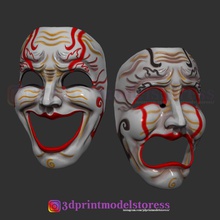 komödie tragödie theater maske einstellen kostüm halloween teufel grusel helm dämon cosplay clown kreatur dunkel kürbis spiele spielzeuge joker 3d print model - Mito3D