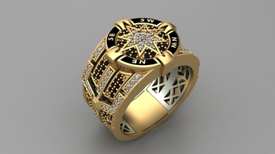 bússola esmalte 3d anel de diamantes e ônix nudora jóias rinoceronte diamante a moda gem onyx o engajamento printable matriz pingente emal anéis pessoas humanos 3d print model - Mito3D