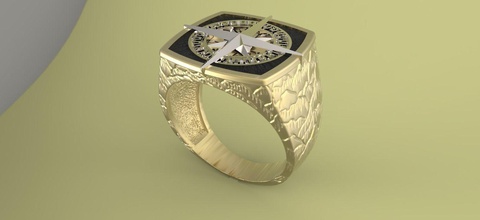 compass rose signet ring jewelry wind gold platinum silver printable rings 3d print model - Mito3D