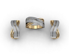 complect no2 bijoux de la mode shining or d'argent luxe le platine gem brillant bague en diamant boucle d'oreille beauté l'anneau modèle 3d rhino anneau d'autres 3d print model - Mito3D