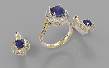 complect saphir anillo arete de oro la plata joyería por medio del oído el diamante gem los anillos moda joya engagem compromiso boda 3d print model - Mito3D