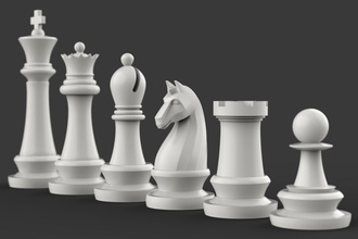 complete chess pieces king pawn rook queen bishop knight board game printable size cad 3d good nice games toys 3d print model - Mito3D
