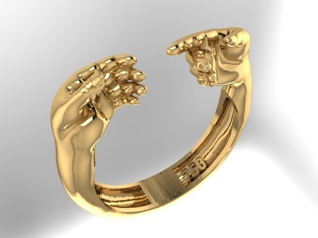 comrade hands ring hug gold embrace fashion printable wedding jewellery silver beauty jewelry finger love heart valentine rings 3D print model - Mito3D