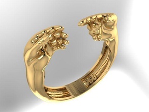 comrade hands ring hug gold embrace fashion printable wedding jewellery silver beauty jewelry finger love heart valentine rings 3d print model - Mito3D