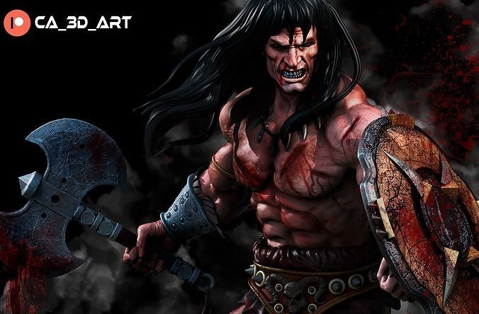 conan 3d impression barbare guerrier épée 3dprinter Chevalier brute Arnold schwarzenegger carrossier bataille hache Superman bouclier art sculptures 3D print model - Mito3D