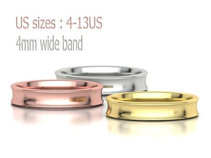 concave plain band 4mm wide 4-13us sizes 3dmodel jewelry bands classic rings usa canada europe uk israel united states printable wedding 3dprint 3d print model - Mito3D