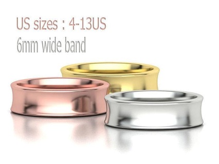 concave plain band 6mm wide 4-13us sizes 3dmodel bands 3dprint wedding profile knot jewerly usa canada europe uk israel unted states models eternity jewelry rings 3d print model - Mito3D