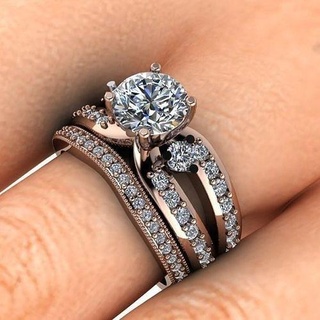 contemporâneo Dividido nupcial pinos Casamento bandas anéis noiva 3stonerings divisões aniversário diamante anel noivado imprimível jóias joalheria argolas ouro prata 3d print model - Mito3D