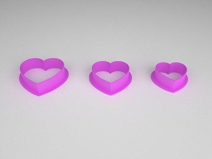 biscoito cortador coração 3 tamanhos impressão cozinha casa jantar 3d print model - Mito3D