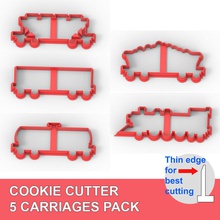 cookie cutter 5 carriages pack house 3dprint bake baking biscuit cake cutting dessert dining fdm fondant carriage train car kitchen 3d print model - Mito3D