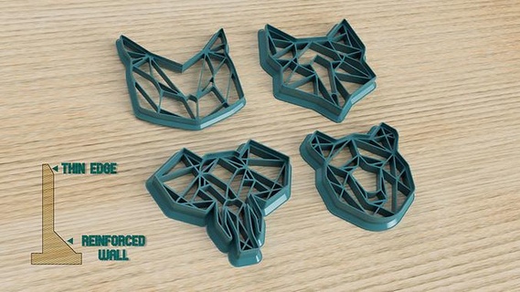 cookie cutter pack- geometrical wolf owl bear elephant design art animal 3dprinting nature gift cake baking biscuit sugar kitchen dining printable forest house 3d print model - Mito3D