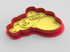 biscotto taglierina francobollo coniglietto 3dprint taglio dolce fdm cucina infornare cottura torta casa cenare cibo regalo illustrazione arte san valentino 3d print model - Mito3D