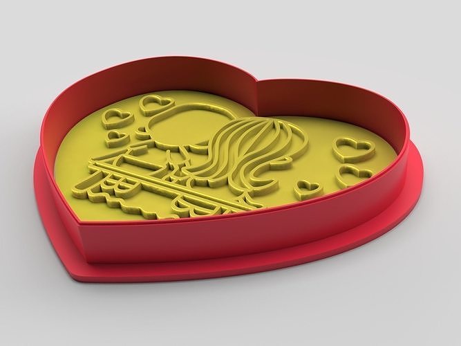 galleta cortador sello corazón romántico 3dprint postre fdm cocina hornear horneando pastel casa comida regalo ilustración arte amor 3D print model - Mito3D