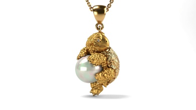 copy magerit pendant turtle jewelry gold jewellry design pearl pearloyster sculpture tortoiseshell seashell cartoon toon pendants 3d print model - Mito3D