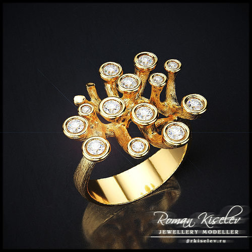 coral ring gold diamond printable kolco koral jewelry rings 3D print model - Mito3D