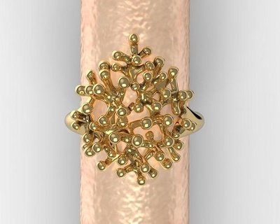 coral anillo oro moderno brillante joya joyería nupcial suave elegante mar Oceano vida dedo pólipo naturaleza agua acropora anillos 3d print model - Mito3D