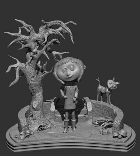 Coraline diorama gatto spaventoso tomba incubo buio infestato paura fantasia Casa orrore animazione fermare movimento pulsante occhi scultura Halloween spavento arte sculture 3D print model - Mito3D