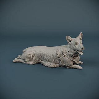 corgi dog lying - pre supported printable animal cute figure figurines hound miniatures pet sculpture miniature sight mammal canine domestic art sculptures 3d print model - Mito3D