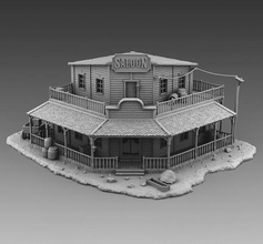 corner saloon house wild west wildwest exterior interior building ruin village 3dprinting 3d 3dmodels printing games toys 3d print model - Mito3D