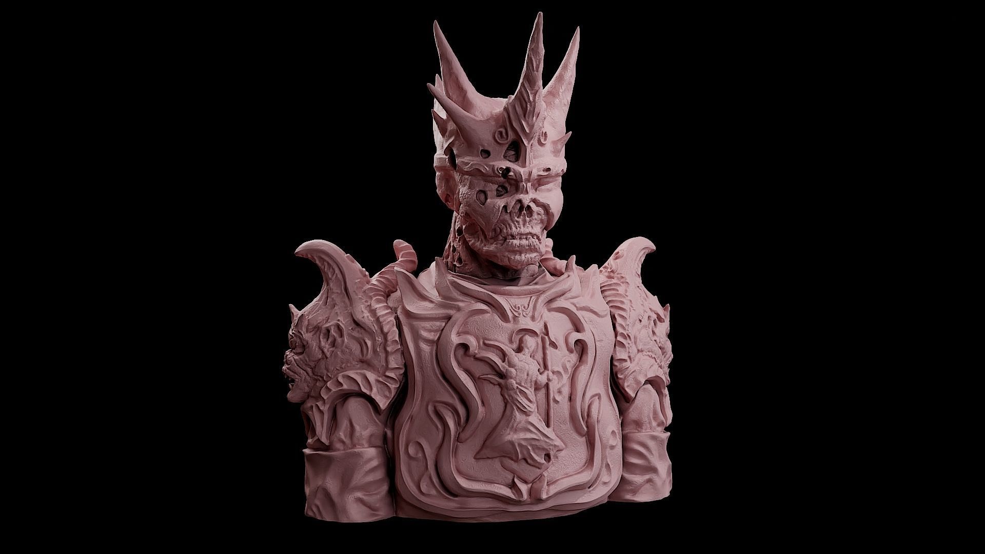 corrupted king fantasy character bust magic crown armor relief knight demon creature monster statue design unique art dark souls ornament undead sculptures 3D print model - Mito3D
