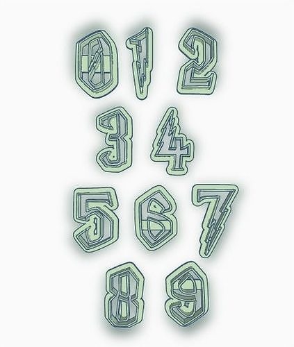 cortantes abecedario letras numeros Harry poter alfabeto símbolo tipografía texto tipo fuente tipográfico numérico alfanumérico cortador masa fondant pasta pasteleria reposteria panaderia cocina pasatiempo bricolaje diy 3D print model - Mito3D