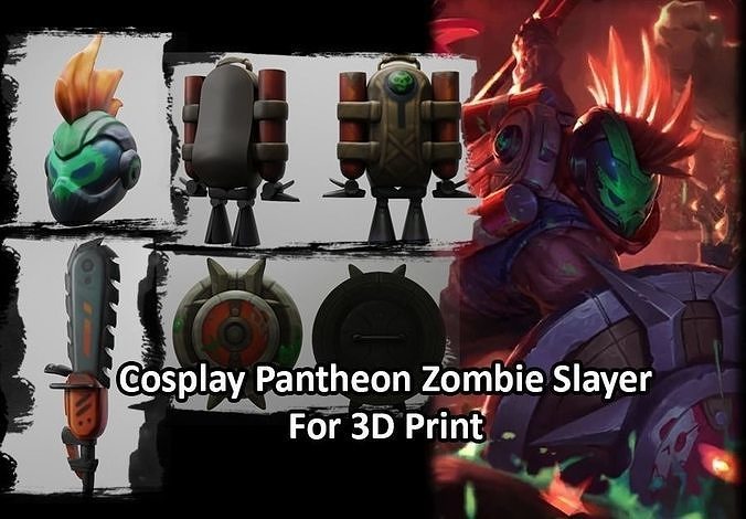 cosplay pantheon zombie slayer - league of legends lol leagueoflegends jinx jayce helmet lux garen zed ekko teemo leona ashe zombieslayer spear jetpack shield games toys game accessories 3D print model - Mito3D