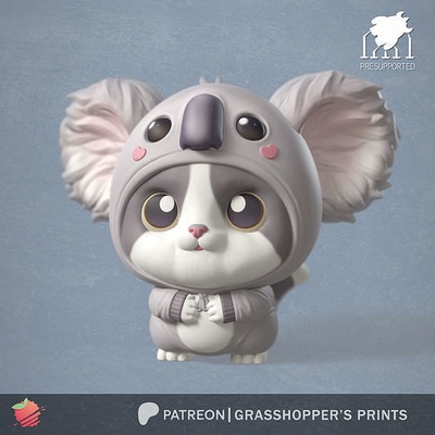 fantasiado gato coala criatura fofa fantasia gatinho brinquedo brinquedos personagem miniatura tampo mesa pré suportado arte fofinho traje escultura jogos 3d print model - Mito3D