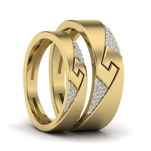 Pareja banda anillo Boda compromiso joyería imprimible joya diamante anillos novia novio platino bandas amplio Moda solitario precioso 3d print model - Mito3D