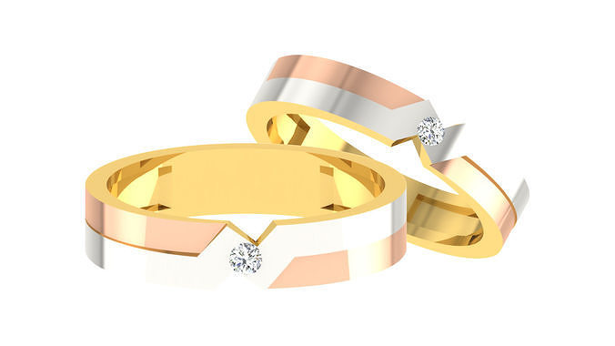 Pareja banda anillo 3d impresión modelo Boda compromiso joyería imprimible joya diamante oro anillos novia novio platino bandas solitario corazón matrimonio silueta 3D print model - Mito3D