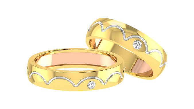Pareja banda anillo 3d impresión modelo Boda compromiso joyería imprimible joya diamante oro novia novio anillos platino bandas solitario vidriado aislado pacto 3D print model - Mito3D