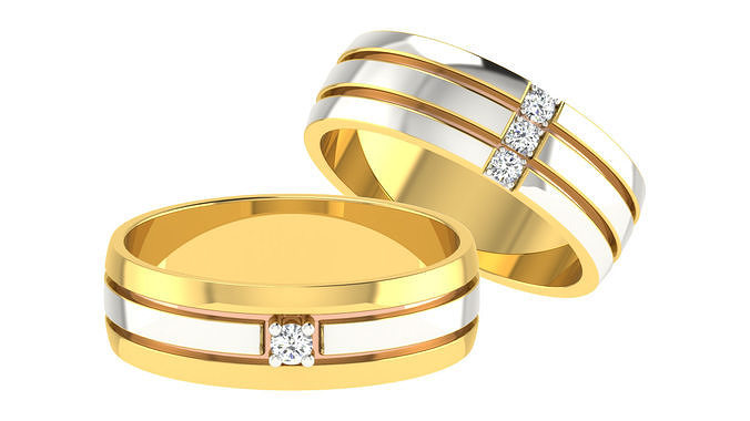 Paar Band Ring 3d drucken Modell Hochzeit Engagement Schmuck druckbar Diamant Gold Ringe Braut Bräutigam Bands Solitär Liebe Valentinstag Herz Ehe 3D print model - Mito3D