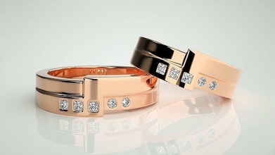 pareja banda anillo 3dm stl boda compromiso joyería imprimible joya diamante oro anillos novia novio platino bandas 3d print model - Mito3D