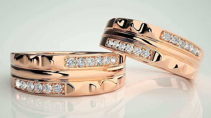 dick paar band ring 3dm stl hochzeit engagement schmuck druckbar juwel diamant gold ringe braut bräutigam bands 3D print model - Mito3D