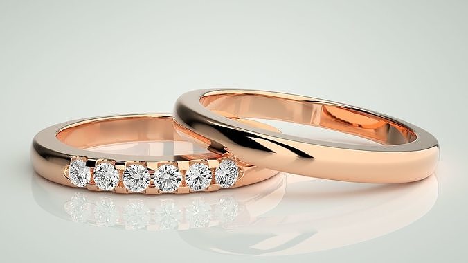 couple bande bague 3dm stl rendre mariage engagement bijoux imprimable bijou diamant or anneaux mariée jeune marié platine 3D print model - Mito3D